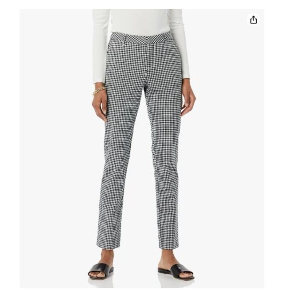 Women's Bi-Stretch Full Length Straight Leg Pant Size 2 White Gingham Waist 27in